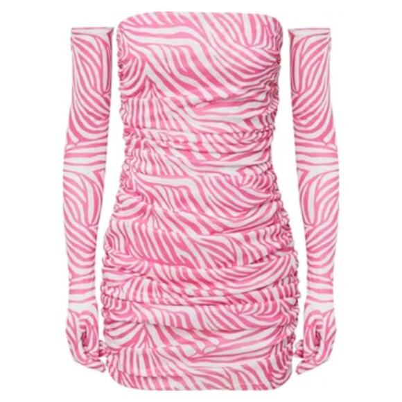 Miscreants Cupid Mini Dress & Gloves Pink Zebra NWOT Size 10 US / 12 UK - Picture 2 of 3
